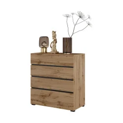 comodă Cross 4 sertare deschise - 80 cm - culoare stejar wotan + negru