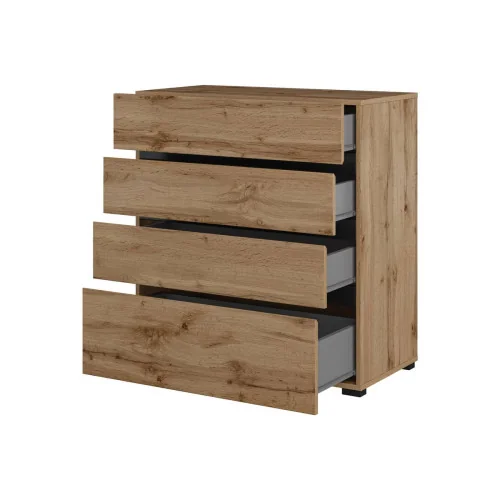 comodă Cross 4 sertare deschise - 80 cm - culoare stejar wotan + negru