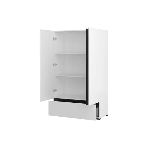 dulap cu polițe Cross 2 uși 1 sertar deschise - 89 cm - culoare alb + negru