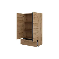 dulap cu polițe Cross 2 uși 1 sertar deschise - 89 cm - culoare stejar wotan + negru