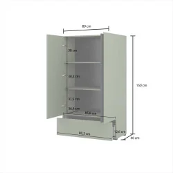 dulap cu polițe Cross 2 uși 1 sertar - 89 cm - cote