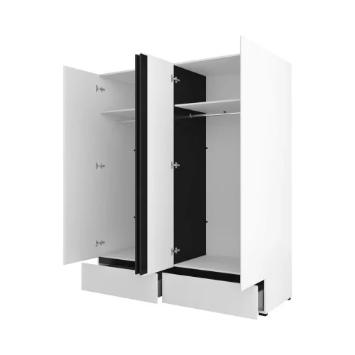 dulap haine Cross 4 uși 2 sertare deschise - 180 cm - culoare alb + negru