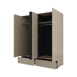 dulap haine Cross 4 uși 2 sertare deschise - 180 cm - culoare congo + negru