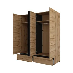 dulap haine Cross 4 uși 2 sertare deschise - 180 cm - culoare stejar wotan + negru