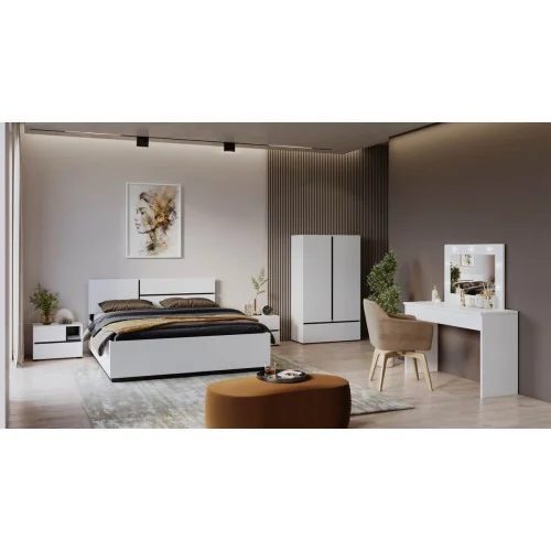 set mobilier dormitor - colecția Cross - culoare alb + negru + masa machiaj Diva