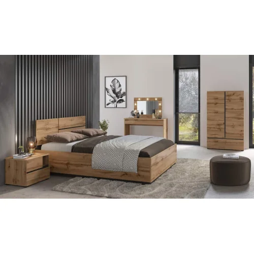set mobilier dormitor - colecția Cross - culoare stejar wotan + negru