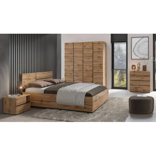 mobilier dormitor Cross - comoda, dulap, pat - culoare stejar wotan + negru