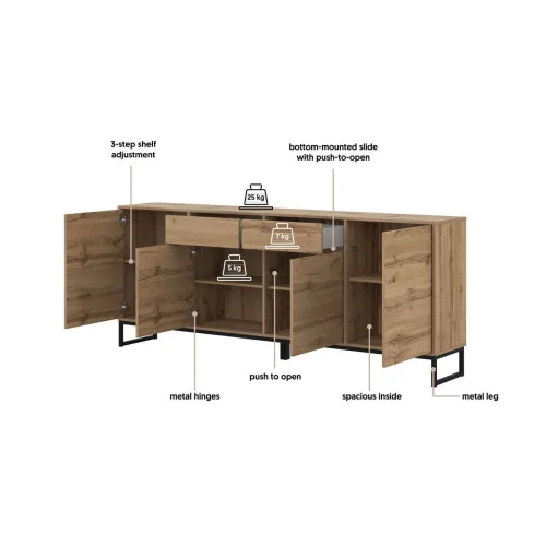 comodă Loft 4 usi 2 sertare culoare stejar