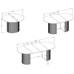 masă extensibilă ovală Cavo - schiță cu dimensiuni masă extensibilă ovală Cavo - schiță cu dimensiuni