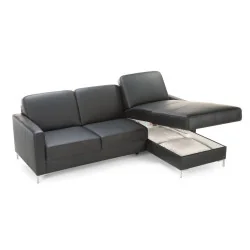 canapele piele cu sezlong Basic cu depozitare
