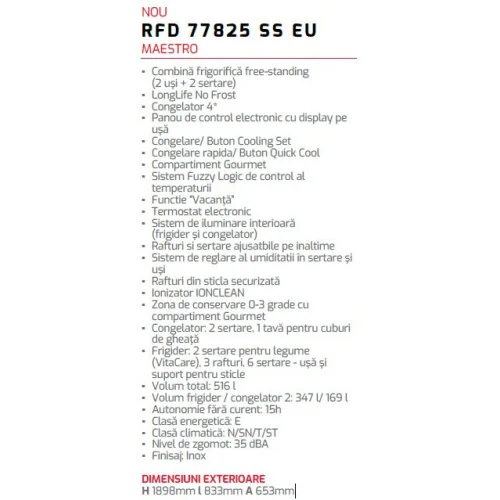 frigider TEKA RFD 77825 SS EU caracteristici