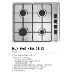 plita gaz - TEKA HLX 640 KBA 0E IX detalii