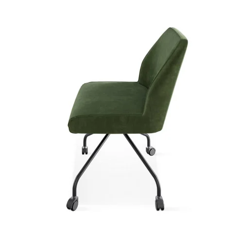 Scaun Loft rotativ din piele naturală cu cadru metalic negru pe role vedere lateral