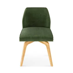 Scaun Loft rotativ din piele naturală cu picioare din lemn vedere față