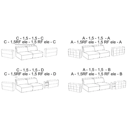 canapea Monaco 3 locuri fixe ori cu 2 reclinere electrice - variante de brațe