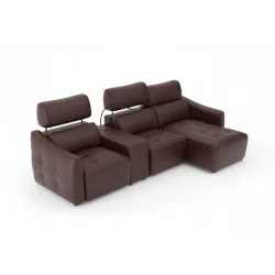 canapea recliner Davos 3 locuri cu sezlong si USB din piele naturala