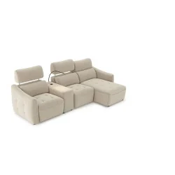 canapea recliner Davos 3 locuri cu sezlong si USB din textil
