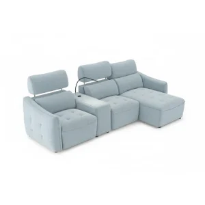 canapea recliner Davos 3 locuri cu sezlong si USB din textil 2