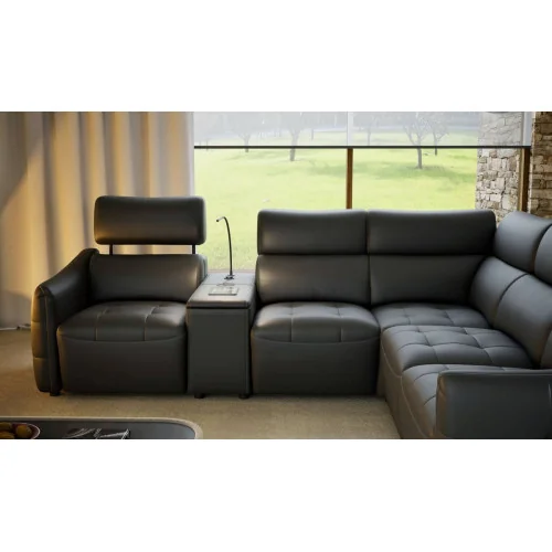 coltar extensibil din piele naturala Davos - recliner + modul polita cu lampa