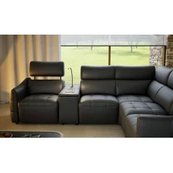 coltar extensibil din piele naturala Davos - recliner + modul polita cu lampa