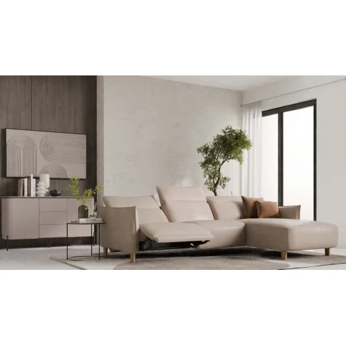 canapea Flamingo cu recliner electric si sezlong electric din piele naturala