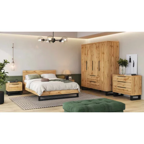 set mobila dormitor - pat, noptiera, dulap, comoda Halle