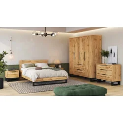 set mobila dormitor - pat, noptiera, dulap, comoda Halle