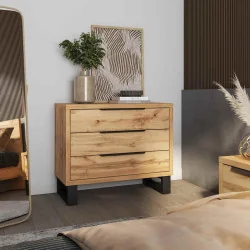 Comoda Halle 3 sertare stejar wotan + negru mat laminat