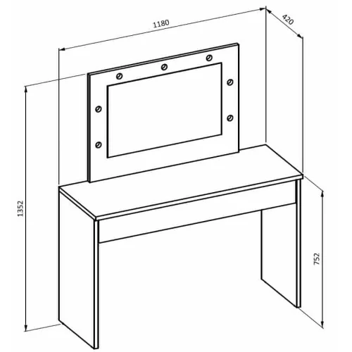 masă de toaletă și machiaj Eva - dimensiuni