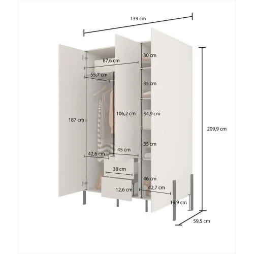 Dulap Haine Juko 3 uși 2 sertare - cote