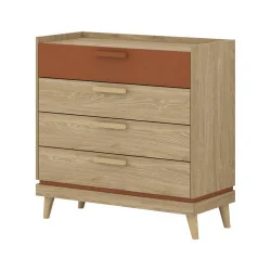 Comoda Scandi 4 sertare - stejar natur + cărămiziu