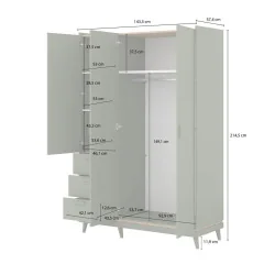 Dulap Scandi 3 usi, 3 sertare - cote