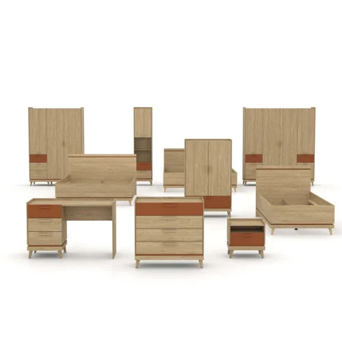 piese mobilier Scandi stejar natur + cărămiziu