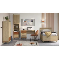 set mobila Scandi - stejar natur + cărămiziu