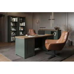 set mobilier Evora - Etajere + Birou mare + scaune Shout din piele anturală