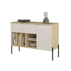 comoda ORE 105 cm închisă - stejar carcasa / cașmir riflat fața sertar / cașmir ușa