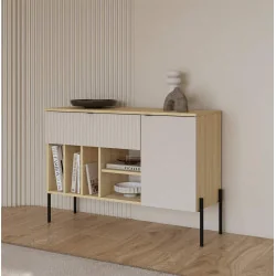 comoda ORE 1 sertar 1 ușă 105 cm - stejar carcasa / cașmir riflat fața sertar / cașmir ușa