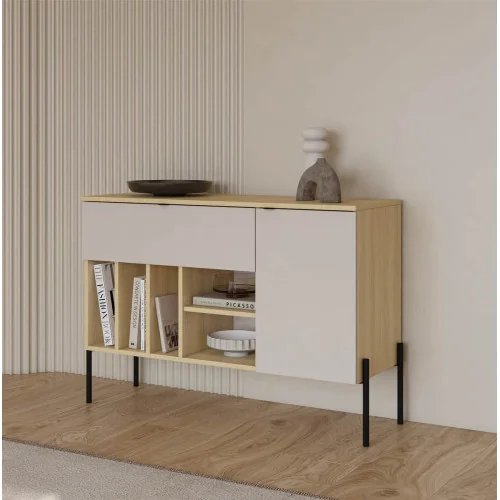 comoda ORE 1 sertar 1 ușă 105 cm - stejar carcasa / cașmir fața sertar / cașmir ușa