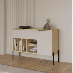 comoda ORE 1 sertar 1 ușă 105 cm - stejar carcasa / cașmir fața sertar / cașmir ușa