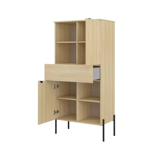 comoda ORE 2 usi 1 sertar deschise - h 150 cm - stejar Lindberg complet