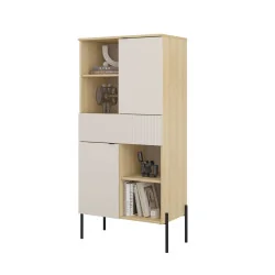 comoda ORE - h 150 cm - cașmir carcasa / cașmir riflat fața sertar / cașmir ușile