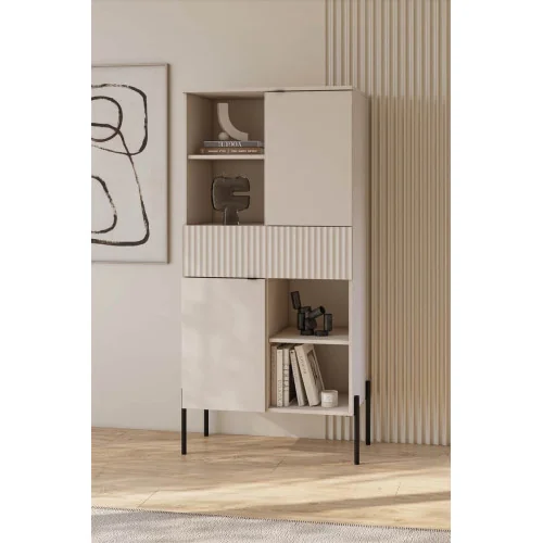 comoda ORE 2 usi 1 sertar - h 150 cm - cașmir carcasa / cașmir riflat fața sertar / cașmir ușile