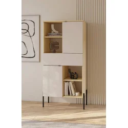 comoda ORE 2 usi 1 sertar - h 150 cm - stejar carcasa / cașmir fața sertar / cașmir ușile