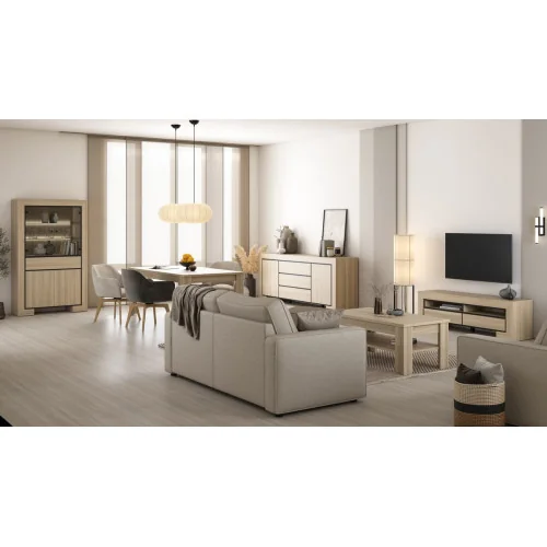 set mobilier Cuba - vitrina + masa + comoda TV + masa dining + scaune Scarlet + masa cafea + canapea