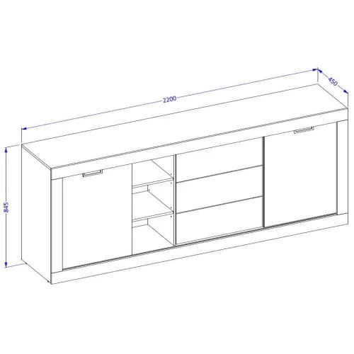 comoda Tudor 3 sertare 2 usi h 85 cm - dimensiuni