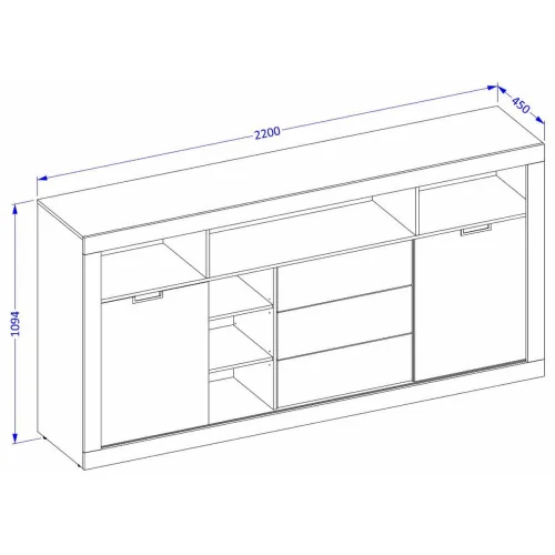 comoda Tudor 3 sertare 2 usi h 110 cm - dimensiuni