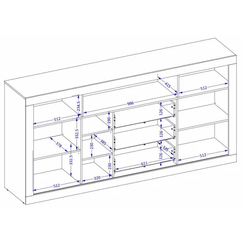 comoda Tudor 3 sertare 2 usi culisante h 110 cm - dimensiuni