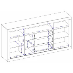 comoda Tudor 3 sertare 2 usi culisante h 110 cm - dimensiuni
