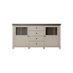comoda Evora 2 usi cu sticlă, 4 sertare - bej deschis (light) + stejar dunin