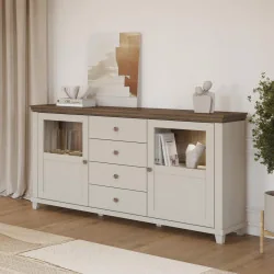 comoda Evora 2 usi cu sticlă, 4 sertare - cu iluminat LED opțional